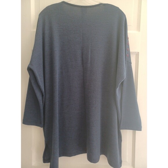 Clara SunWoo blue knit tunic L button accent oversized asymetric minimalist - Picture 6 of 12